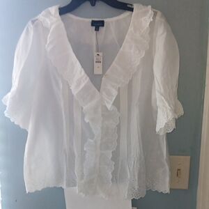 Talbots White Lace Trim Blouse